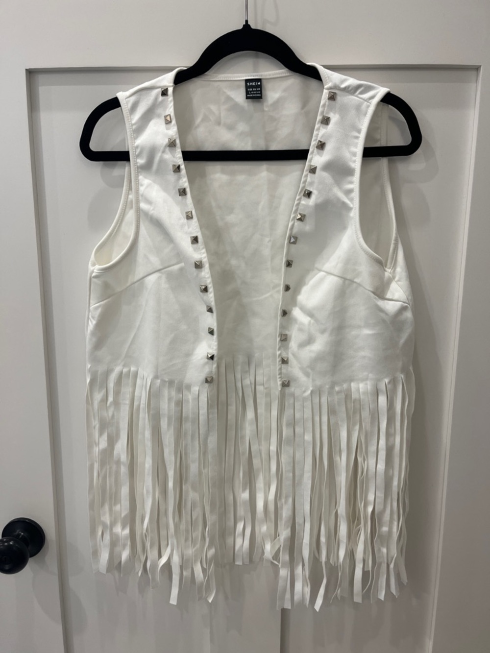 SHEIN White Studded Fringe Open-Front Tank